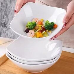 Pure White Minimalist Square Plate, Deep Bowl for Home Use, High Aesthetic Ceramic Dish, Salad Bowl, Deep Soup Plate, Microwave Safe