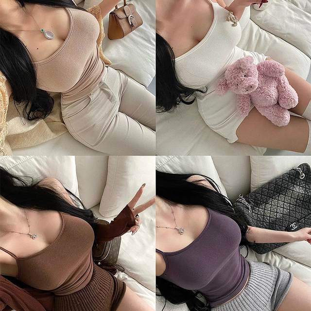 YoungGirlDay pure and lustful basic style slim fit and extruded chest with chest pads and hair-padded base suspender vest