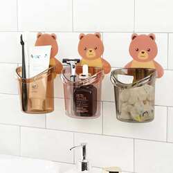 Bear-Shaped Storage Cup, No-Drill Installation, Household Bathroom Drainable Wash Cup, Wall-Mounted Multifunctional Storage Toothbrush Holder