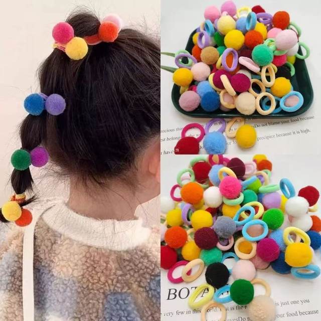 Girl color wool ball hair rope super cute rubber band new kindergarten girl cute hair circle high warhead jewelry elasticity
