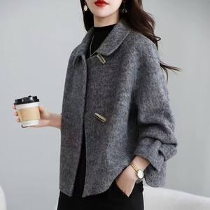 
Double-sided coat wool short double-sided coat woolen simple 2025 new style small autumn and winter horn button top