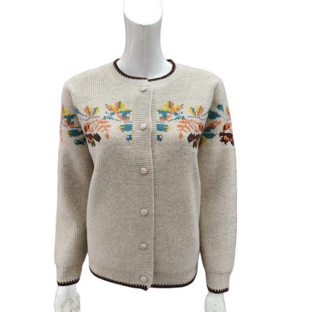 Counter genuine wool sweater women's thickened cardigan loose large size coat middle-aged mother sweater spring autumn winter sweater