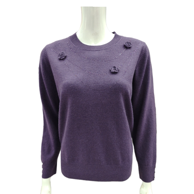 Mother's woolen sweater spring and autumn new style middle-aged sweater western style top middle-aged and elderly round neck ladies plus fat sweater