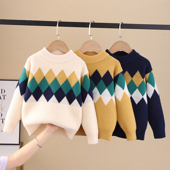 
Boys' sweater winter clothes 2025 boy mink velvet sweater autumn and winter boy bottoming shirt pullover children's top