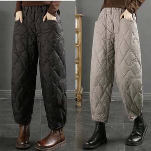 
Thickened down cotton trousers for women to wear outside trousers 2025 winter new fashion style mother high waist warm wide leg trousers