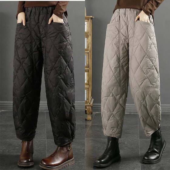 
Thickened down cotton trousers for women to wear outside trousers 2025 winter new fashion style mother high waist warm wide leg trousers