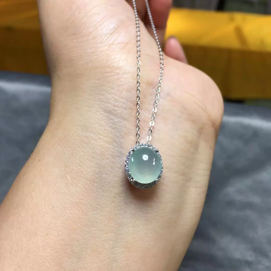 s925银镶嵌 缅甸翡翠a货冰种蛋面 吊坠 玉石珠宝 送礼佳品