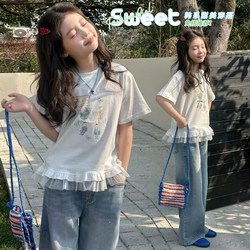 Girls' Short-Sleeved T-Shirt Summer 2026 New Style Korean Sweet Tops for Older Children, Stylish Summer Clothes for Little Girls