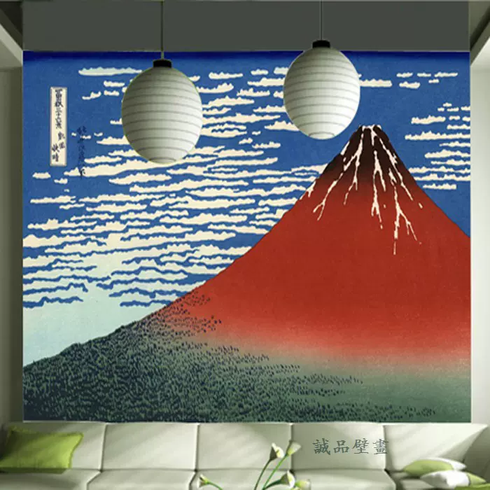 浮世绘凯风快晴壁纸红色富士山墙纸壁布日式和风富岳三