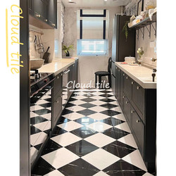 French Black and White Floor Tiles, Retro Checkerboard Tiles, Bathroom Tiles, Kitchen Bathroom Entrance Aisle Floor Tiles