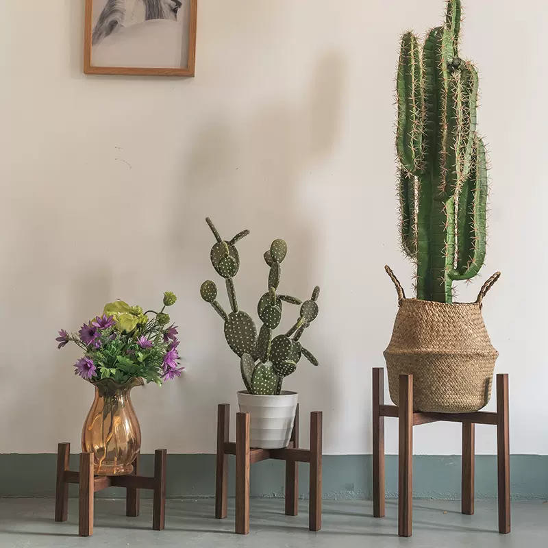 室内花架小花盆架黑胡桃木架子轻奢单个简易支架垫