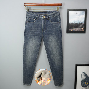 
Velvet thickening autumn and winter nine-point jeans for men slim fit small feet thin velvet fleece high-end elastic new style 2025