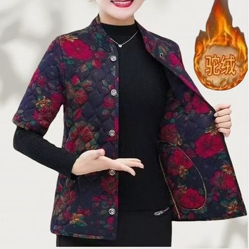 
Autumn and winter middle-aged and elderly short-sleeved cotton vest women plus velvet thickened vest mother wearing cotton vest jacket warm horse clip women