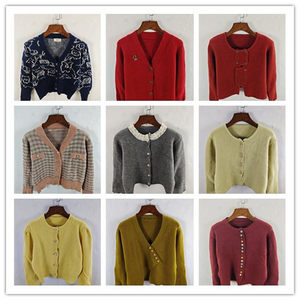 
Vintage autumn and winter retro Korean style loose slim solid color pattern short, medium and long autumn and winter sweater jacket for women