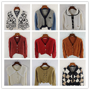 
Vintage autumn and winter retro Korean style loose slim solid color pattern short, medium and long autumn and winter sweater jacket for women
