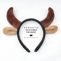 Cartoon Animal Ear Headband with Horns, Cute Red Ear Headband with Horns, Super Cute Cow-Shaped Headband