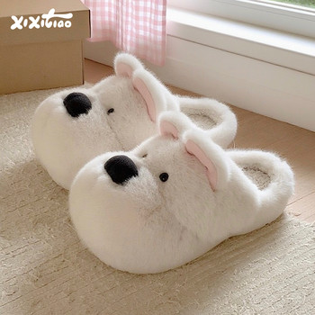 
Thin pink ear dog cotton slippers for men and women