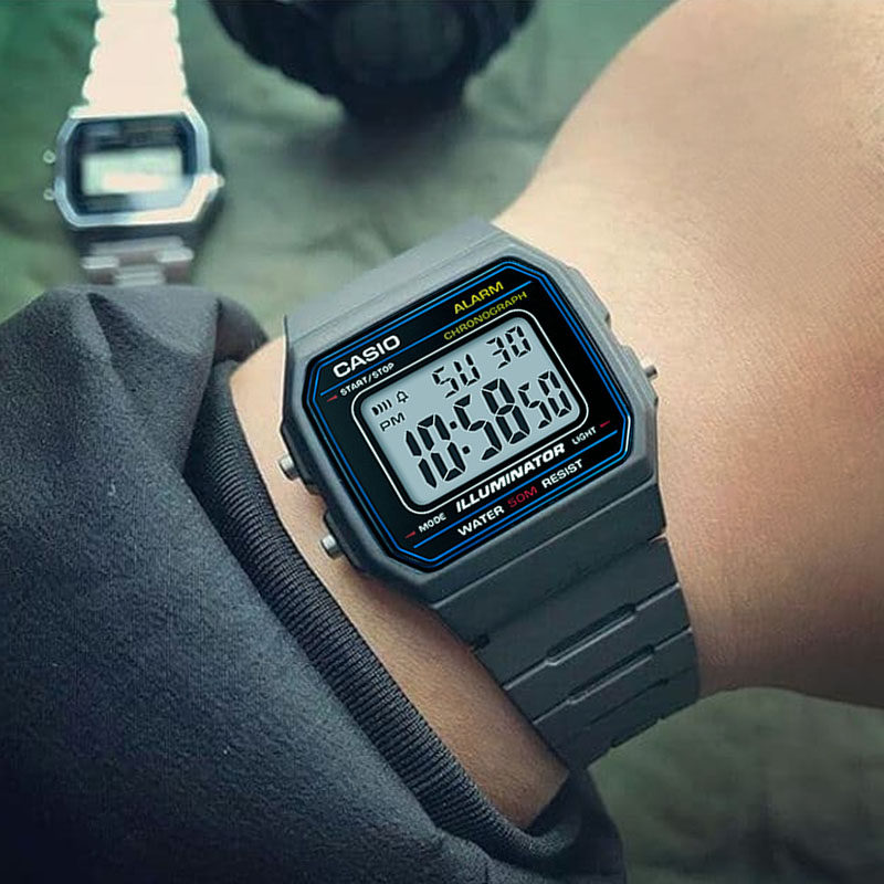 Casio W-217H-1A Дигитален часовник - Мъжки, с каишка от смола, квадратен