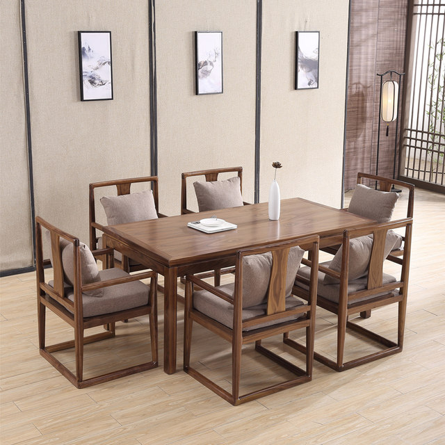 New Chinese Style Solid Wood Dining Table and Chair Combination