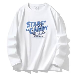 
New long-sleeved men's 100% printed T-shirt for teenagers and students casual large size versatile outside wear basement regular top