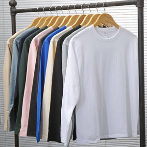 
Japanese heavy solid color long-sleeved T-shirt for men and women small neckline spring and autumn sweatshirt solid color white loose base shirt underwear t