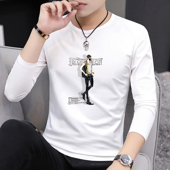 
Long-sleeved T-shirt for men's spring and autumn new trendy brand round neck with inner and outer base shirt