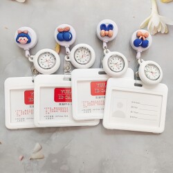 Retractable Doctor Nurse Pocket Watch Badge Holder Work Id Card Holder Two-In-One Cute Cartoon Design