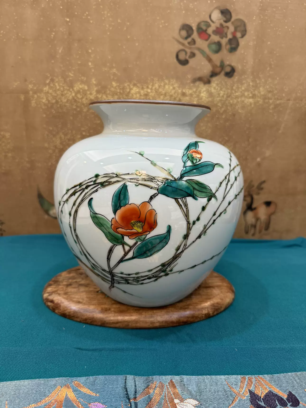 中国 古七宝琺瑯彩 花文 双耳瓶 花瓶 N 4937A