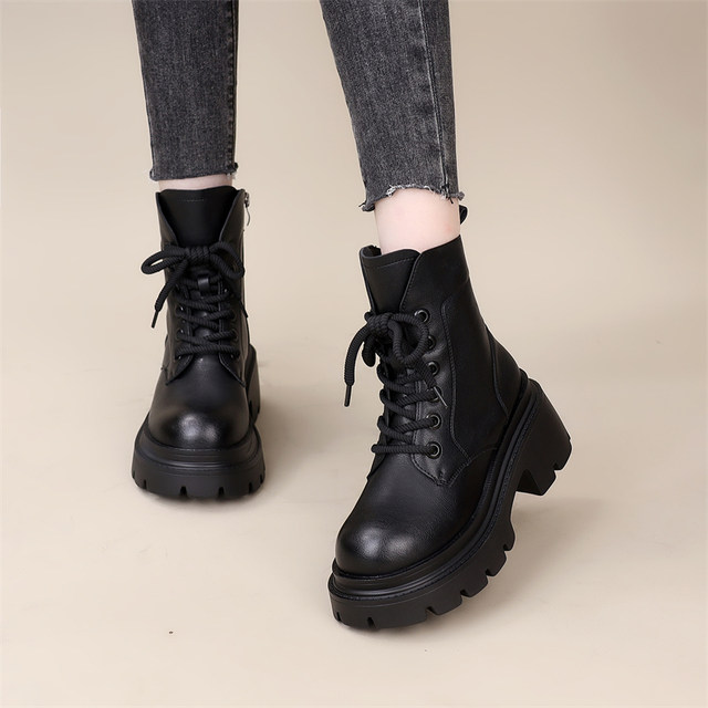 2025 new genuine leather Martin boots for women's spring and autumn single boots toe layer cowhide leather popular internet celebrity thick-soled high-rise short boots