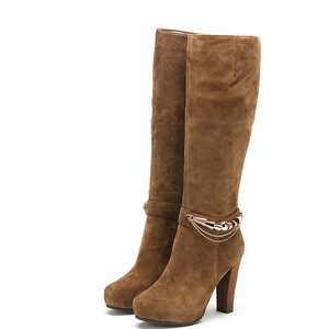 
Sheep leather long boots for women winter high thick heel metal anklet leather buckle zipper invisible water table FB34S9D531