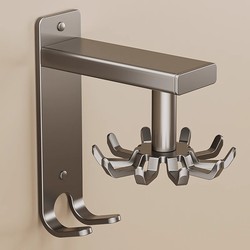 Kitchen Rotating Hook Wall-Mounted Storage Rack for Organizing Various Gadgets, Spatulas, Spoons, and Shovels, No-Drill Shelf