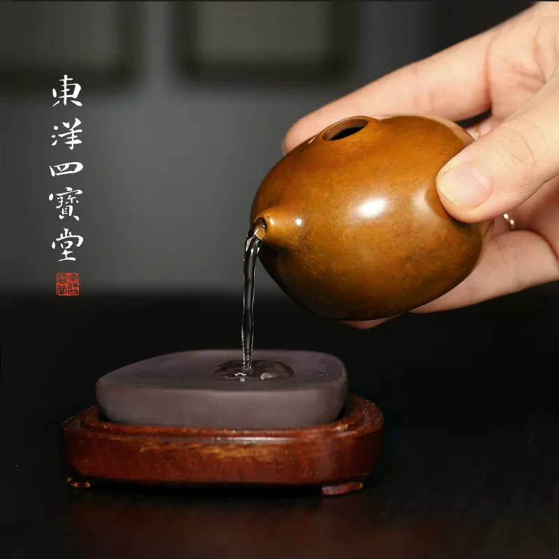 复古青铜圆形砚滴水滴铜器砚台加水磨墨滴水铜砚滴文房四宝摆件