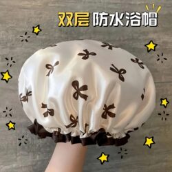 Double-Layer Shower Cap for Women, Waterproof for Bathing, Household Kitchen Oil-Proof Head Cover, Special Shower Cap for Girls' Hair Drying Mask, New Style