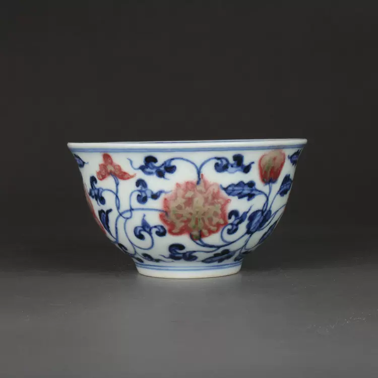 明宣德青花釉里红手绘缠枝莲茶杯古董古玩陶瓷器仿古老货收藏品-Taobao