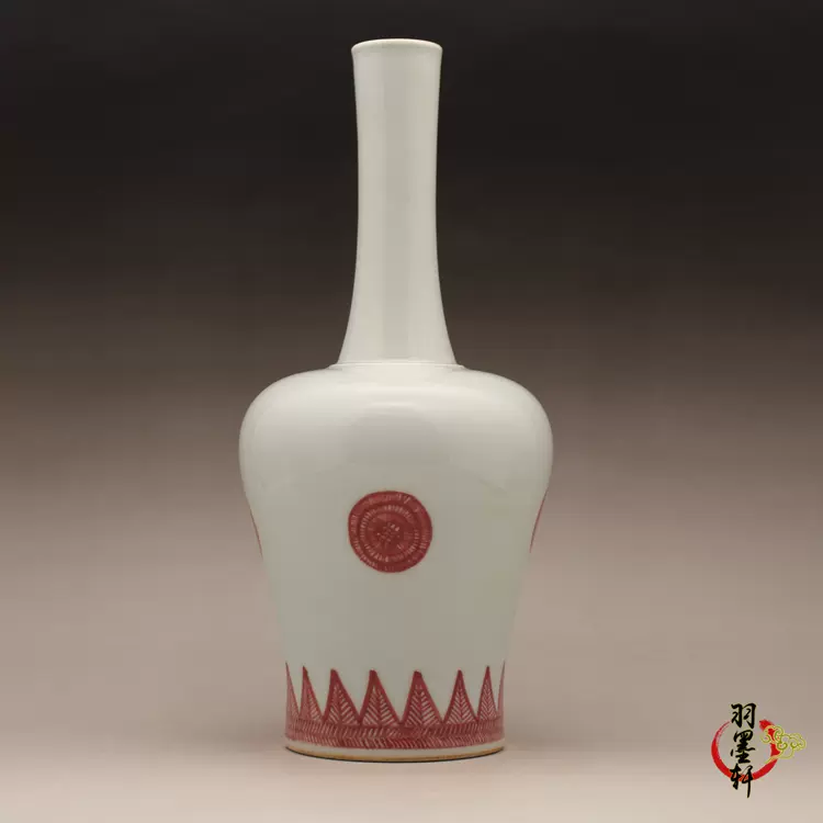 清康熙釉里红摇铃尊手绘瓷器古玩古董陶瓷器仿古老货收藏摆件-Taobao