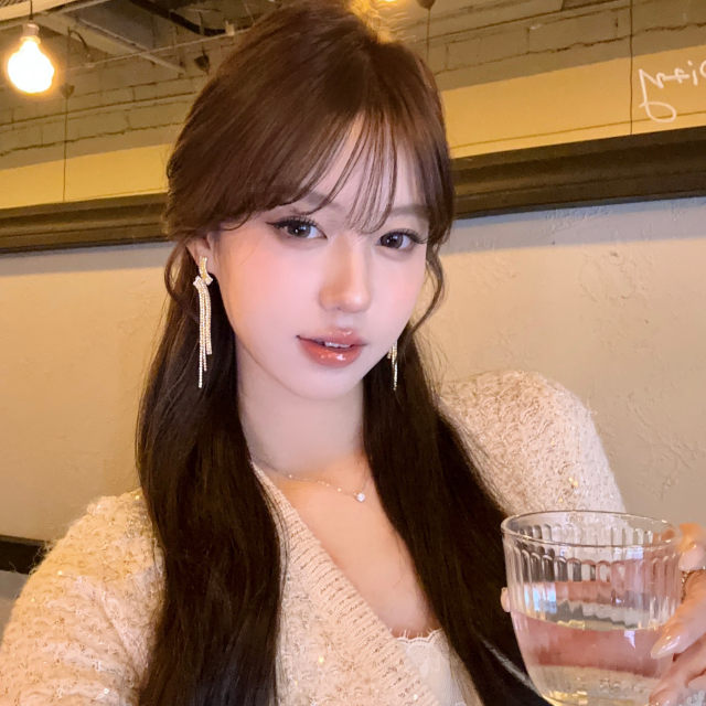 Dinner Celebrity Gold Sparkling Diamond Wave Tassel Long Earrings Thousand Gold High-end Dress Accessories