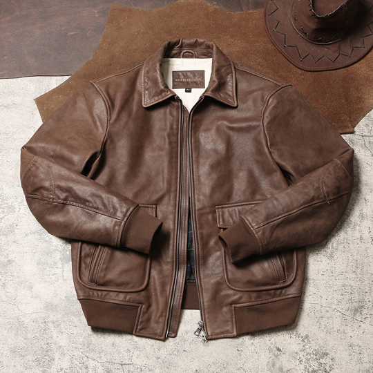 Jaket Penerbangan A2 Kulit Asli Pria Jaket Bomber Kulit Sapi Retro