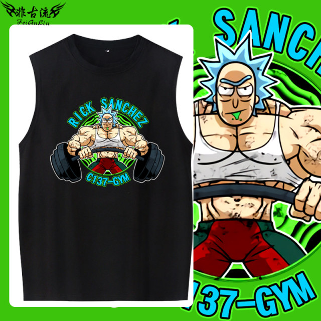 Rick and Morty Barbell Lifting T-shirt Gym Exercise Sleeveless Vest Men's Summer Cotton Vest Clothes