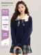 Meng Xiaoqi College style doll collar knitted sweater for women in autumn and winter Korean contrasting color lazy loose bottoming top
