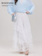 Meng Xiaoqi's white elastic waist lace black ear skirt with women's spring sweet princess super fairy long skirt versatile