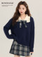 Meng Xiaoqi College style doll collar knitted sweater for women in autumn and winter Korean contrasting color lazy loose bottoming top