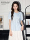 Meng Xiaoqi bow blue puff sleeve shirt women's summer lace strap shirt special beautiful top