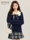Meng Xiaoqi College style doll collar knitted sweater for women in autumn and winter Korean contrasting color lazy loose bottoming top