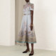 2025 Spot Australian Autumn New Silk Linen Small High Neck Belt Waist Short Sleeve Mid-Length Dress with Suspenders