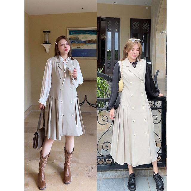 vogana Cannes home large size original temperament sleeveless suit dress age-reducing well-behaved pleated skirt length and style
