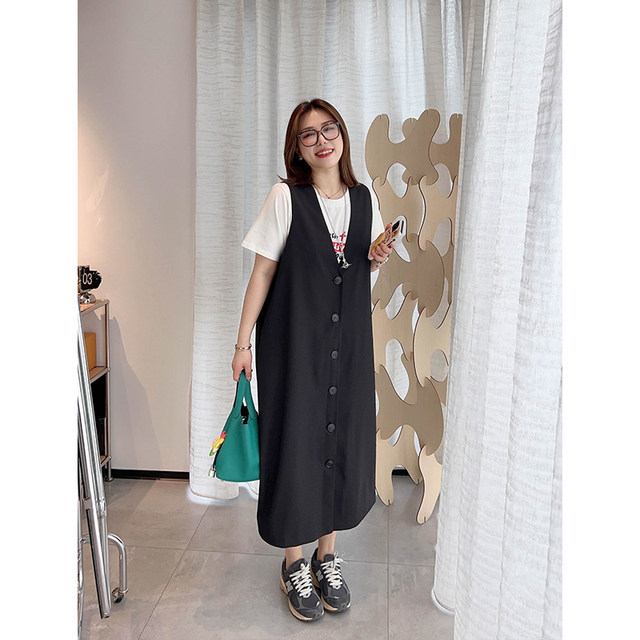 vogana Cannes home large size original minimalist style casual dress spring loose slim meat-covering suit vest skirt