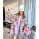 Cannes Large Size New Year Rainbow Check Korean Style Loose Padded Warm Long Wool Coat Jacket