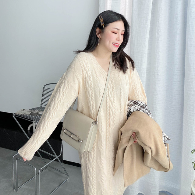 Cannes large size large -scale women's sweater skirt loose twist knit skirt in the long skirt in the middle