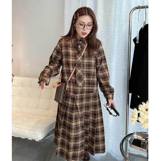 vogana Cannes plus size original age-reducing college style pattern skirt detachable tie brushed pleated dress