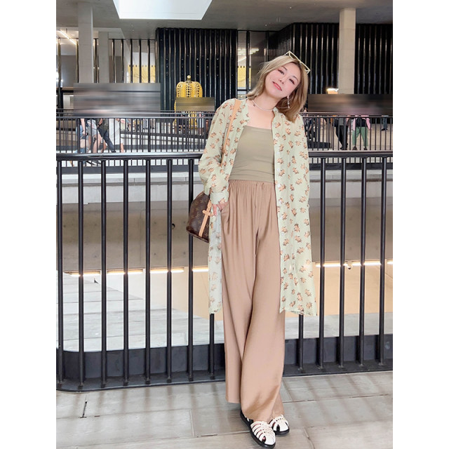 Vogana Cannes Family Large -size Hanfeng casual print mid -length shirt loose long -sleeved sunscreen air -conditioned shirt jacket